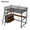 Twin Size Metal & Wood Loft Bed with Desk and Shelves, Loft Bed Frame with 2 Built-in Drawers, LED Light and USB Charging Station - ModernLuxe - 3 of 4