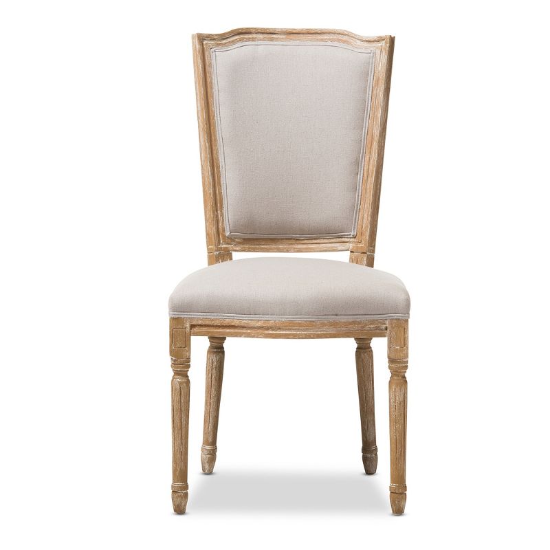 Cadencia French Vintage Cottage Weathered Oak Wood Finish and Fabric Upholstered Dining Side Chair - Beige - Baxton Studio, 3 of 8
