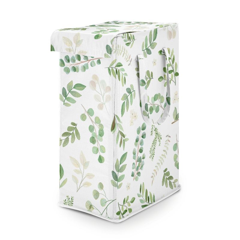 Sweet Jojo Designs Gender Neutral Unisex Foldable Laundry Hamper with Handles Botanical Green and White, 1 of 7