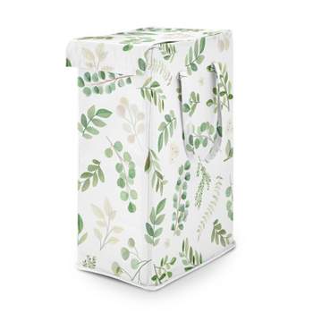 Sweet Jojo Designs Gender Neutral Unisex Foldable Laundry Hamper with Handles Botanical Green and White