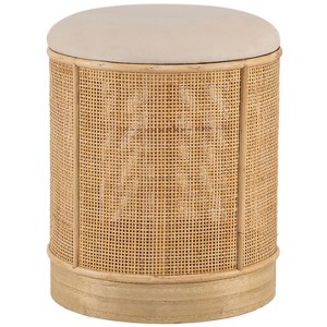 Nordlys Beige Velvet and Rattan Pouf Exotic Boho Upholstery Living Room - 1 of 4