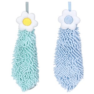 REGALWOVEN Chenille Soft Absorbent Flower Hanging Hand Towels for Bathroom 2 Pcs - 1 of 4