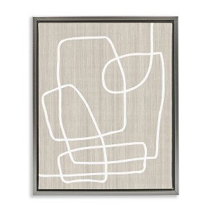 Stupell Industries Contemporary White Line Shapes Minimal Grain Design Floating Frame Canvas Art, Gray, 17" x 21" - 1 of 4