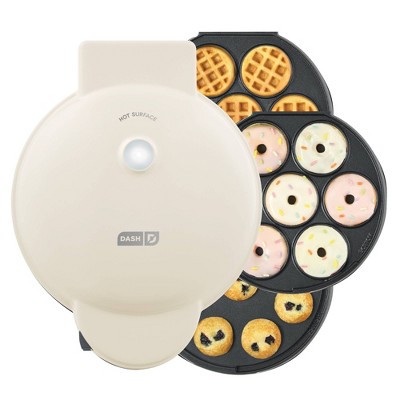 Dash MultiMaker Treat Maker System with Waffle Bite, Mini Donut, & Mini Cupcake Plates Cream: Nonstick, 7 Cavities, 800W