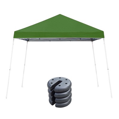 Z Shade 10x10 Foot Angled Leg Instant Shade Canopy Tent Portable Shelter, Green & Durable Plastic 5 Pound Canopy Tent Leg Weight Plates, Set of 4