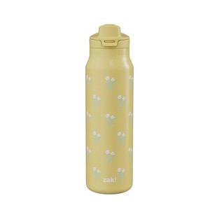 Zak Designs 24oz Vanilla Posy Stainless Steel Manual Chug Bottle Yellow - 1 of 4