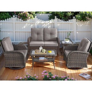 SUGOLD 5-Piece Patio Furniture Wicker Outdoor Conversation Set,All-Weather Rattan Swivel Chairs Bistro Set with Loveseat Coffee Table for - 1 of 1