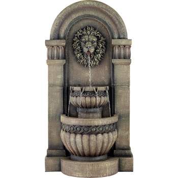 John Timberland Roman Outdoor Floor Water Fountain with Light LED 50" High 2-Tier Lion Face for Yard Garden Patio Deck Home