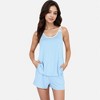 Anna-Kaci Women's Ribbed Lounge Set with Contrast Trim Sleeveless Top and Elastic Waist Shorts - 2 of 4
