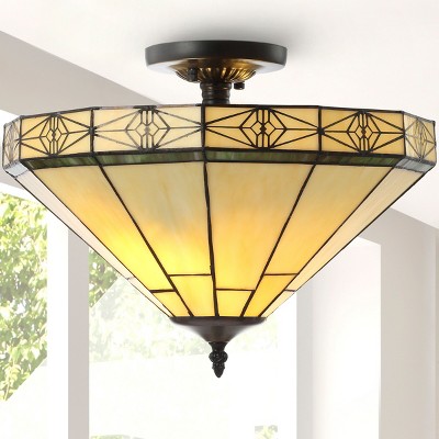 Elegant Tiffany-Style 16" Cream Glass LED Ceiling Light