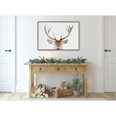 Sylvie Stag Peekaboo 23x33 Gray Framed Canvas Wall Art
