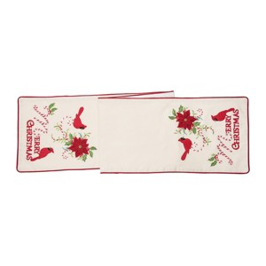 C&F Home Holiday "Merry Christmas" Sentiment with Red Cardinal Cane 14" X 72" Cotton Machine Washable Embroidered Table Runner - 1 of 4