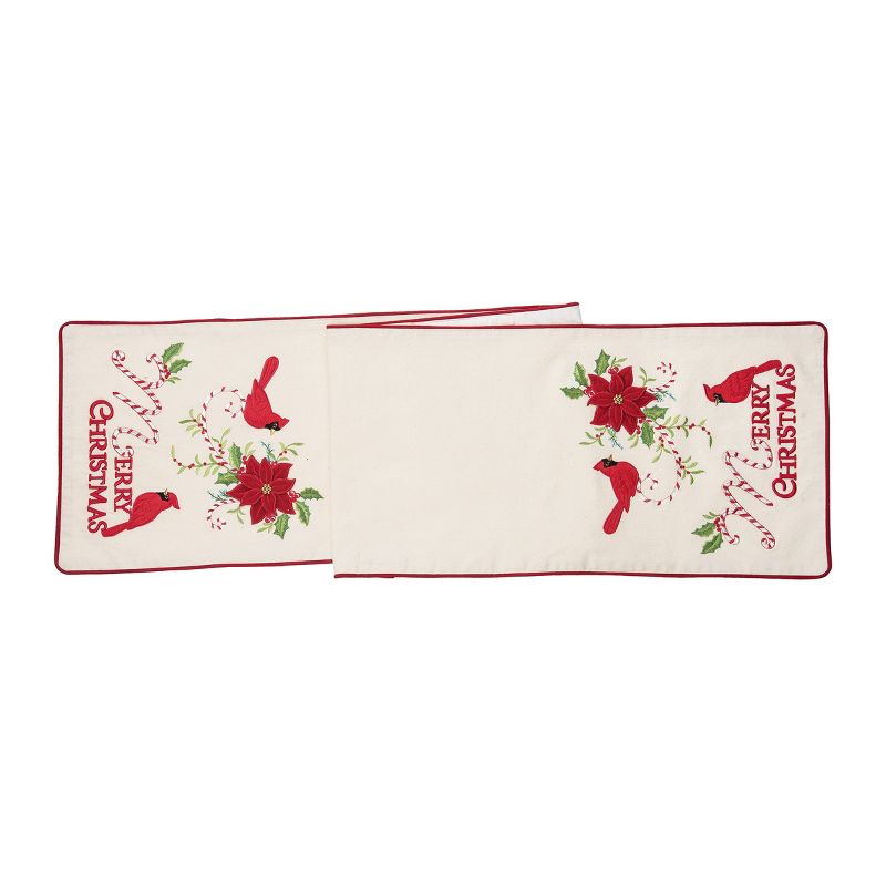 C&F Home Holiday "Merry Christmas" Sentiment with Red Cardinal Cane 14" X 72" Cotton Machine Washable Embroidered Table Runner, 1 of 5