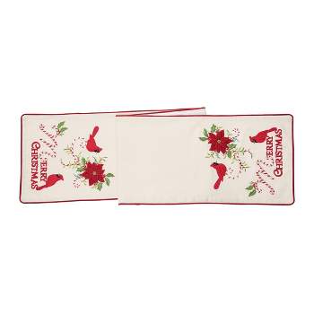 C&F Home Holiday "Merry Christmas" Sentiment with Red Cardinal Cane 14" X 72" Cotton Machine Washable Embroidered Table Runner