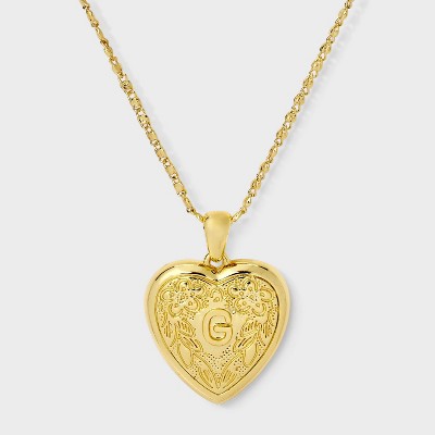 14K Gold Dipped Heart Charm Initial Necklace - A New Day™ Gold