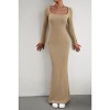 Women's Square Neck Ribbed Knit Long Sleeve Bodycon Maxi Dress Casual Formal Wear - 2 of 4