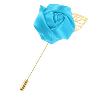 Unique Bargains Wedding Groom Suit Ribbon Rose Flower Lapel Pin with Gold Leaf 1 Pc - 1 of 4