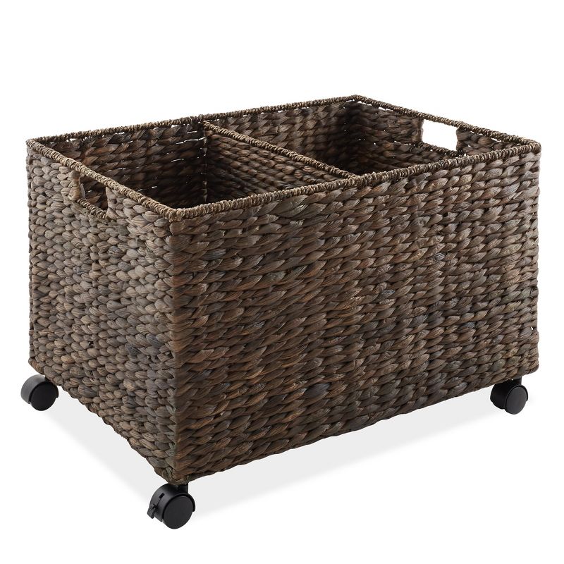 Casafield Rolling Storage Basket Cart with Lid and Wheels - Woven Water Hyacinth Divided Sorting Bin for Kitchen, Laundry, Pantry, Garage, 4 of 8