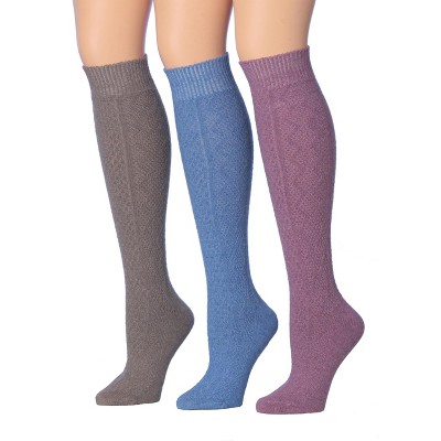 Tipi Toe Womens 3 Pairs Ragg Marled Texture with Solid and Vibrant Violet Shades Knee High Wool-Blend Boot Socks
