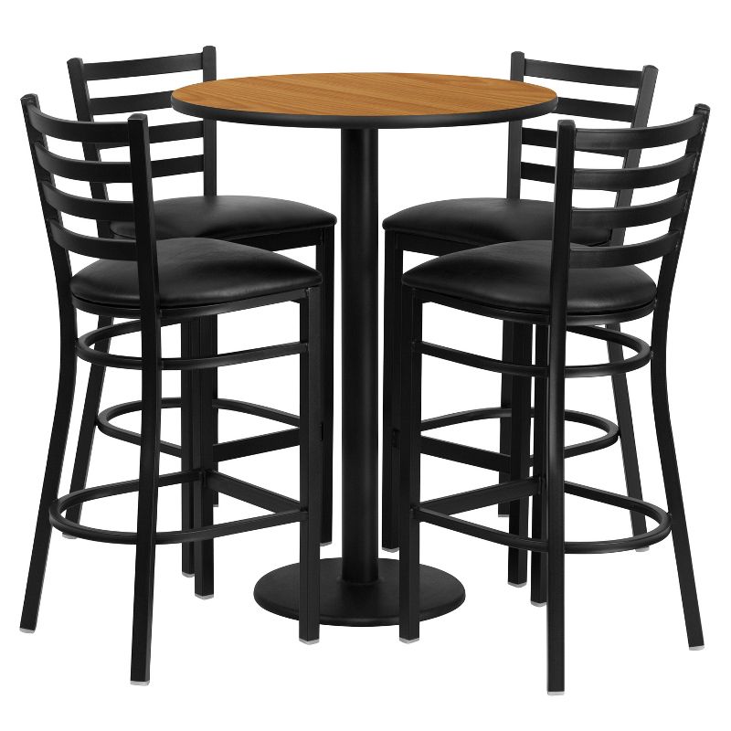 Flash Furniture 30'' Round Laminate Table Set with Round Base and 4 Ladder Back Metal Barstools, 1 of 3