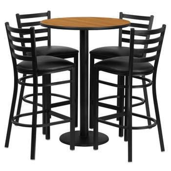 Flash Furniture 30'' Round Laminate Table Set with Round Base and 4 Ladder Back Metal Barstools