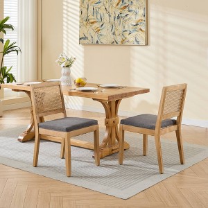 CAVINAS Dining Chairs Set of 2, French Decor Living Room Chairs with Square Rattan Backrest and Exquisitely Carved Wood Frame for Dining Room - 1 of 4