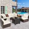 Tangkula Patio Rattan 7PCS Cushioned Chair Set Furniture Set Thick Cushion w/ 50,000 BTU Propane Fire Pit Table for Garden Off White - 2 of 4
