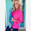 Amaryllis Women’s Textured V-Neck Top with Shirred Trim Three-Quarter Balloon Sleeves Relaxed - 2 of 4