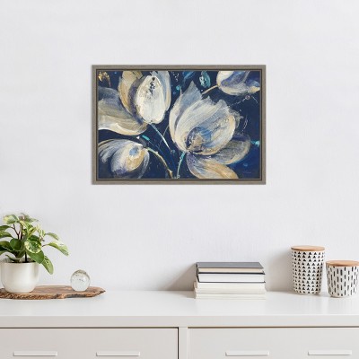 Midnight Garden Abstract Blue and White Canvas Print