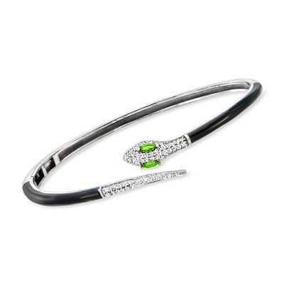 Ross-Simons 0.60 ct. t.w. White Zircon and .10 ct. t.w. Chrome Diopside Snake Cuff Bracelet With Black Enamel in Sterling Silver Size 7