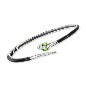 Ross-Simons 0.60 ct. t.w. White Zircon and .10 ct. t.w. Chrome Diopside Snake Cuff Bracelet With Black Enamel in Sterling Silver Size 7 - 1 of 4