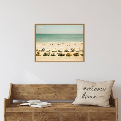 Seaside Sunbathers Coastal Framed Canvas Wall Art