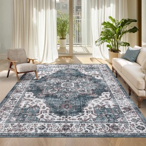 Machine Washable Rug, Ultra-Thin Vintage Medallion Area Rug for Living Room - 1 of 4