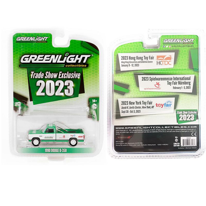 1990 Dodge D-350 Truck Green and White "2023 GreenLight Trade Show Exclusive" 1/64 Diecast Model Car by Greenlight, 3 of 4