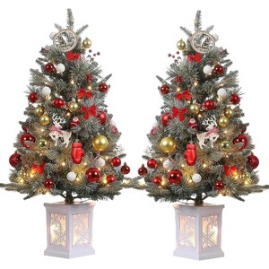 3FT/4.5FT Prelit Snow Flocked Christmas Tree, 78 LED, Tabletop Xmas Tree with Different Base for Decor - 1 of 4
