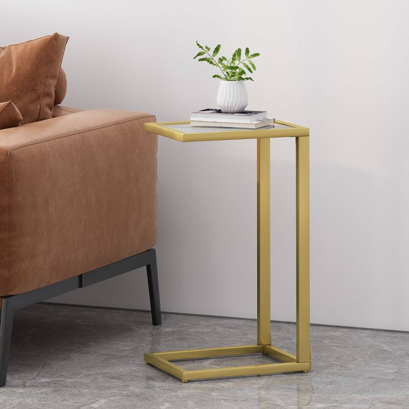 Bagan Modern Glam Glass Top C-Shaped Side Table Gold - Christopher Knight Home, 3 of 10