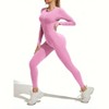 DOMETOUR Zip Front Sports Yoga Jumpsuit for Women Tummy Control Unitard Bodysuit Athletic Rompers, Pink-XL - 4 of 4