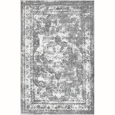 Reversible Easy-Care Gray Synthetic Rectangular Rug