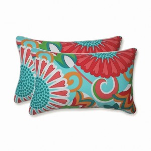 2pc Sophia Rectangular Throw Pillows Turquoise/Coral - Pillow Perfect: Weather-Resistant, Fade-Resistant, Modern Style - 1 of 3