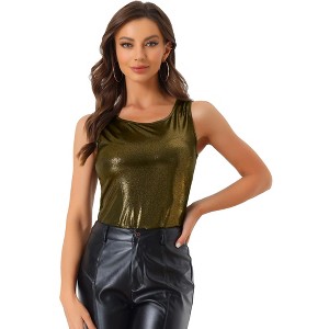 INSPIRE CHIC Women's U-Neck Stretchy Slim Fit Shiny Sparkly Metallic Tank Top - 1 of 4
