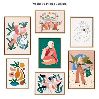 Morning Coffee Hug Abstract Canvas Print with Natural Frame