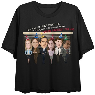 The Office Dunder Mifflin Bobble Heads Crew Neck Short Sleeve Women's Black Crop Top