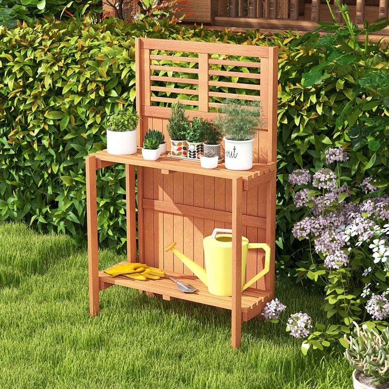 Costway Wood Potting Bench Waterproof Garden Table with 2-Tier Open Storage Shelf, 2 of 11