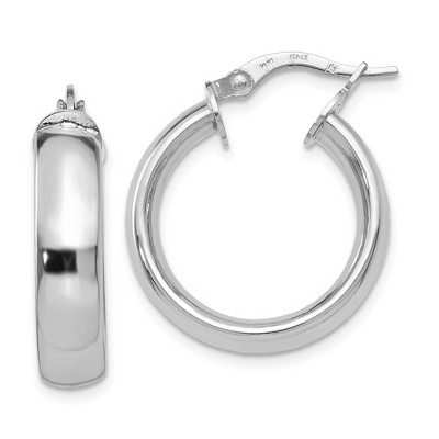 Black Bow Jewelry 4.75mm x 19mm(3/4 Inch) Polished 14k White Gold Domed Round Tube Hoops
