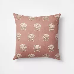 Floral Block Print Square Throw Pillow with Tassel Zipper Mauve - Threshold™ designed with Studio McGee
