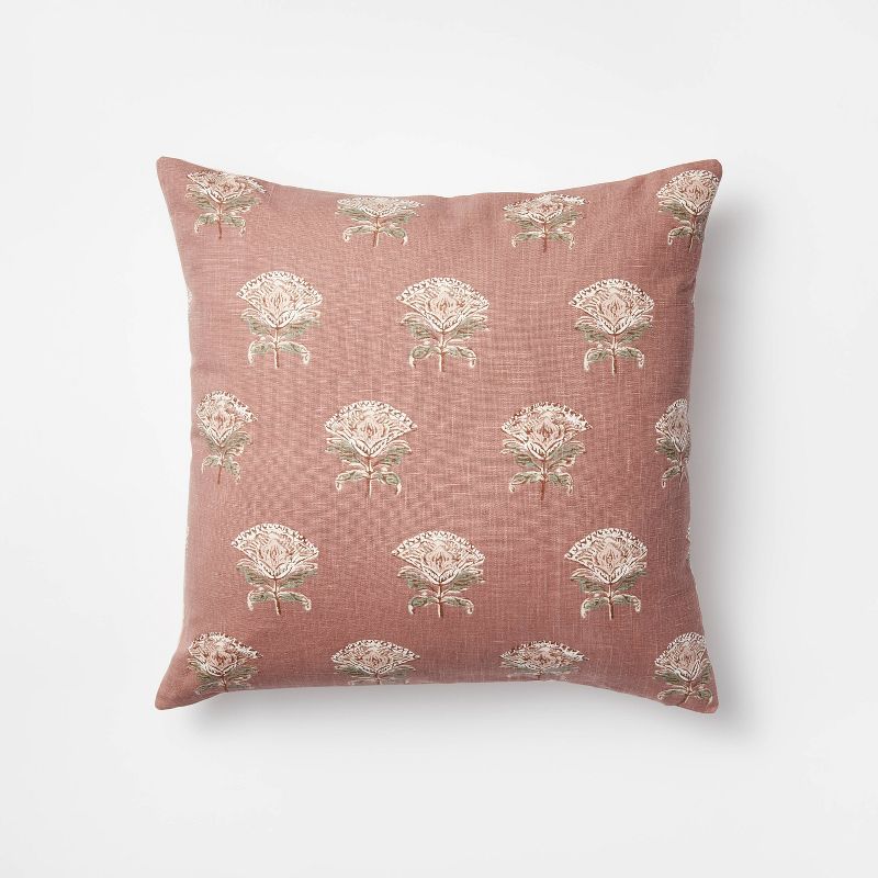 Floral Block Print Square Throw Pillow with Tassel Zipper Mauve - Threshold&#8482; designed with Studio McGee, 1 of 11