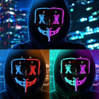 Masque LED Halloween + Gants Lumineux - Effets Lumineux 3 Modes, Pour Adultes Et Enfants (crâne Effrayant)