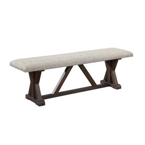 Simple Relax Fabric Upholstered Bench with X-Shaped Base in Gray and Rustic Brown Finish - 1 of 4