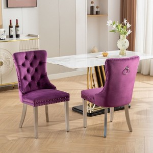 NicBex Modern Tufted Velvet Dining Chairs Set of 2, Comfy Upholstered Kitchen Side Chairs with Chrome Metal Legs & Nailhead Trim - 1 of 4