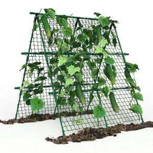 Cucumber Trellis 4x4FT Metal A-Frame Garden Trellis with Netting, Heavy-Duty Outdoor Climbing Plant Support – Green - 1 of 4